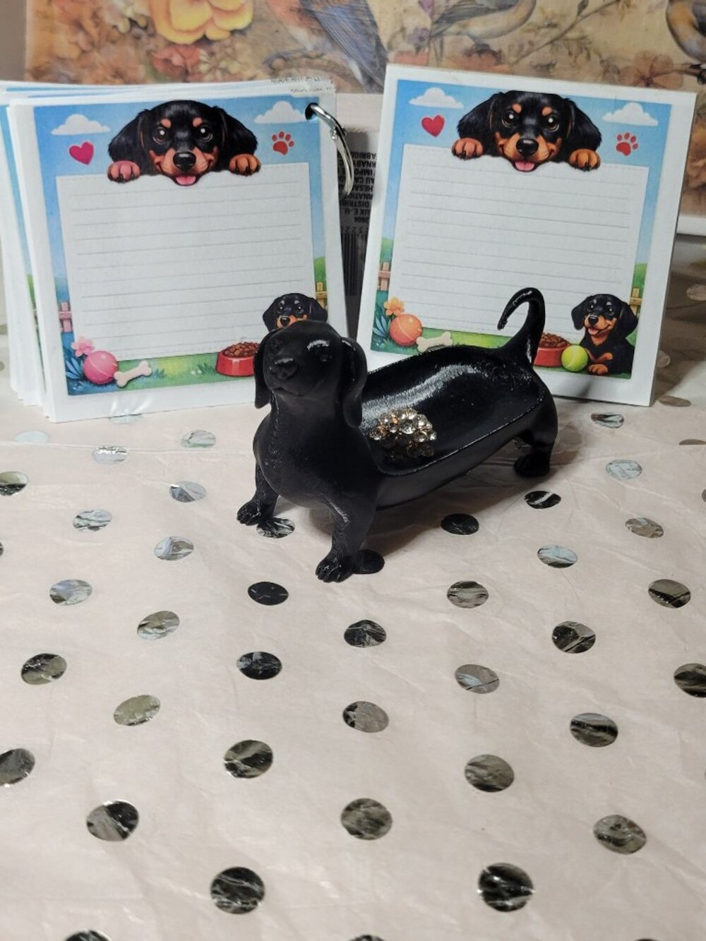 Daschound trinket tray with 2 handmade Note pads
